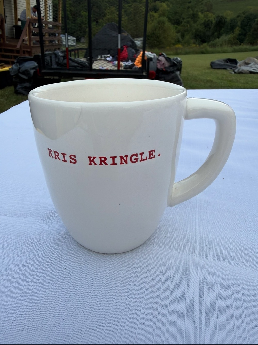 Rae Dunn White Mug with Red KRIS KRINGLE.